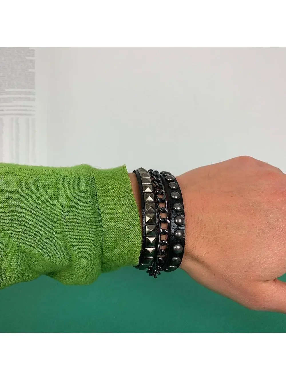 Grunge Y2K style Black and silver studded spike bracelet set
